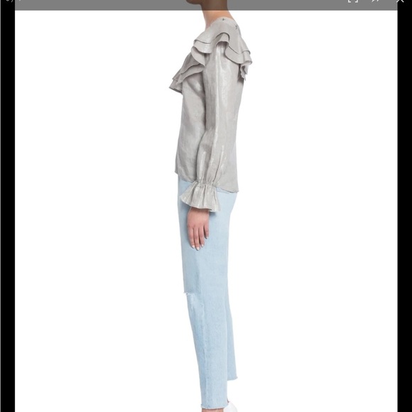 Chelsea & Walker Off- Shoulder Foiled Carrey Linen Blouse Size 6 - Picture 3 of 10